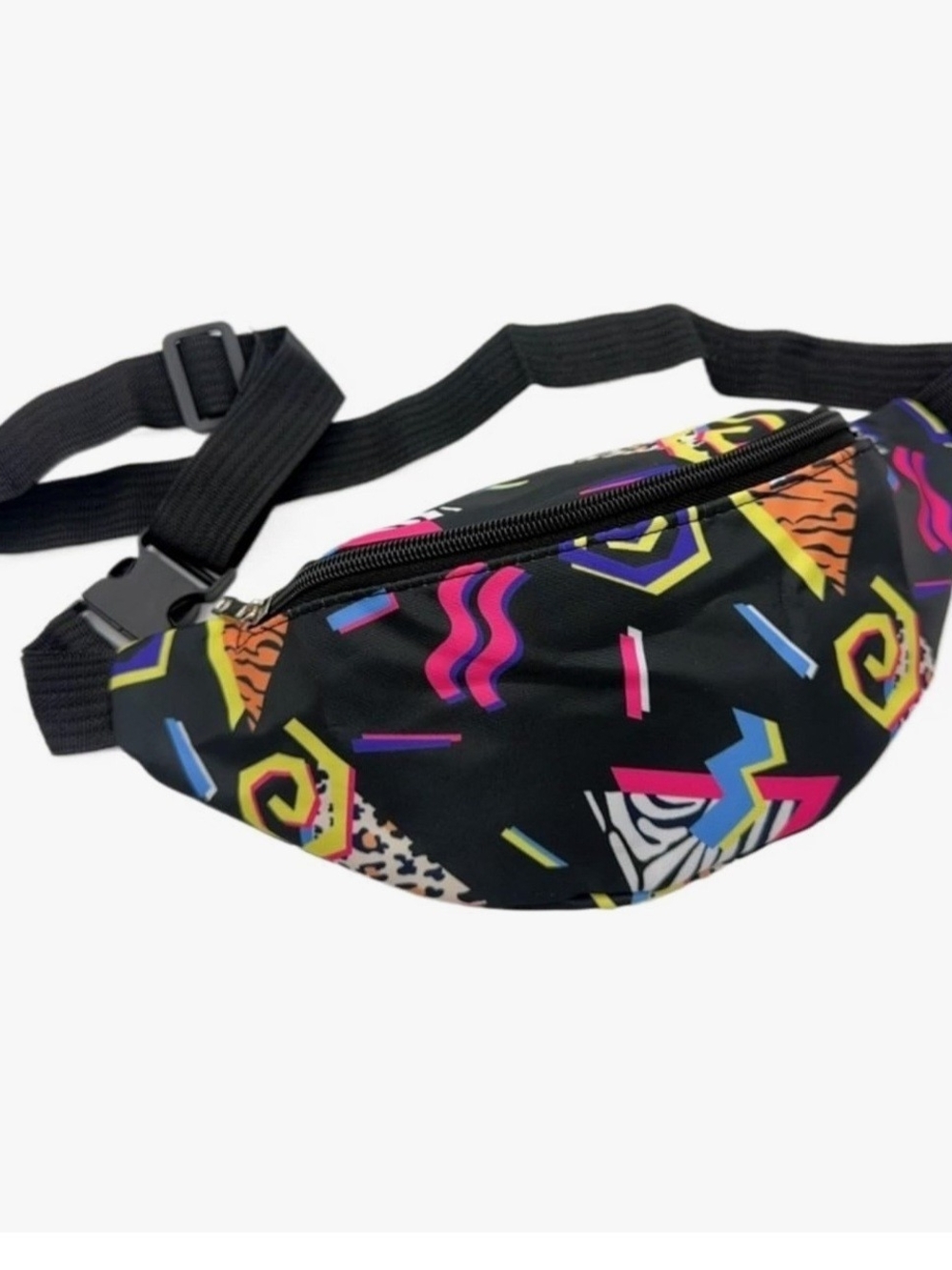 Black Neon Geo Print Waist Bag -Unisex